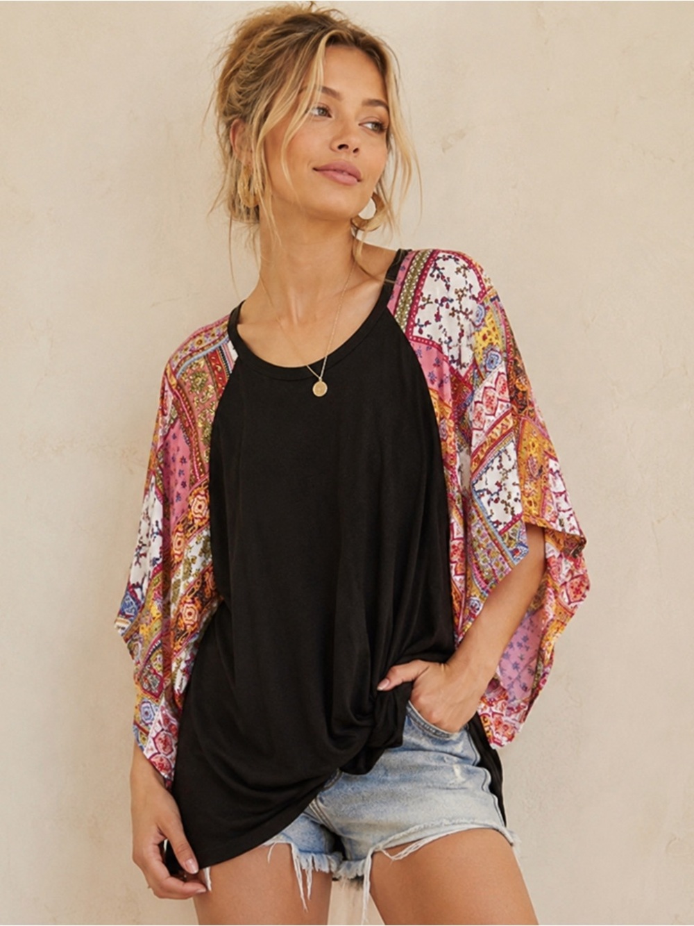 Lilypad‎ Boho Sleeves Soft Black Knit Top